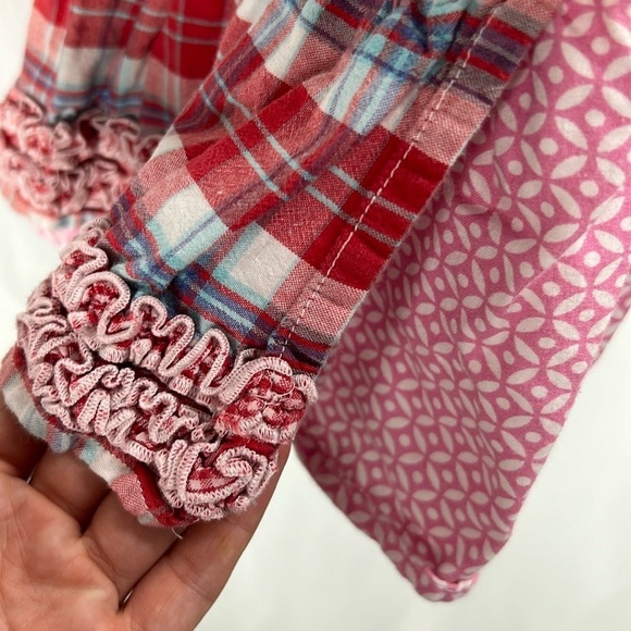 Lydia Jane Red Gingham Floral Patchwork Off the Shoulder Apron Dress -Size 5 - Picture 3 of 6